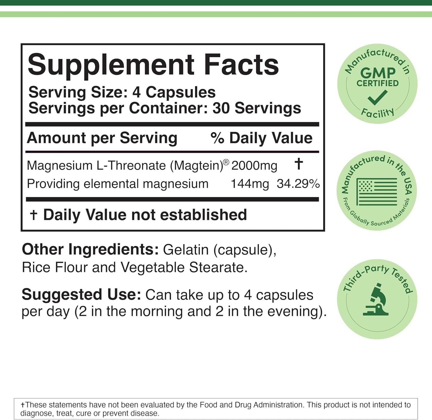 Magnesium L-Threonate (Magtein) Supplement